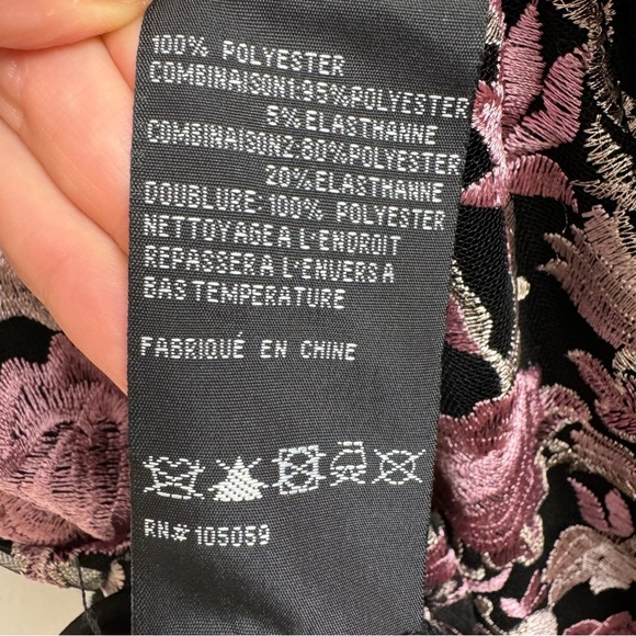 Xscape Floral Embroidered Front Slit Sleeveless Gown Maxi Dress Black + Pink 14 - Picture 13 of 16